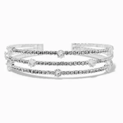 Rhinestone Triple-Row Cuff Bracelet