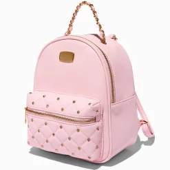 Rhinestone-Studded Blush Pink Quilted Small Backpack
