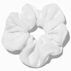 Ribbed White Hair Scrunchie