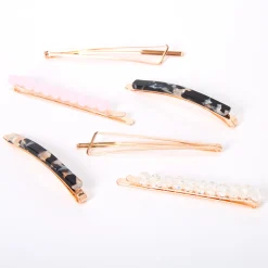 Rose Gold Beaded Tortoiseshell Hair Pins - Pink, 6 Pack