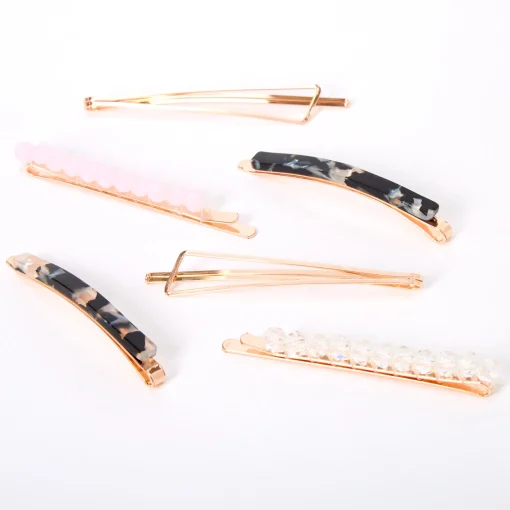 Rose Gold Beaded Tortoiseshell Hair Pins - Pink, 6 Pack