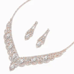 Rose Gold Crystal Scalloped Shirt Neck Jewelry Set - 2 Pack
