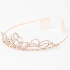 Rose Gold Rhinestone Lotus Flower Mini Tiara