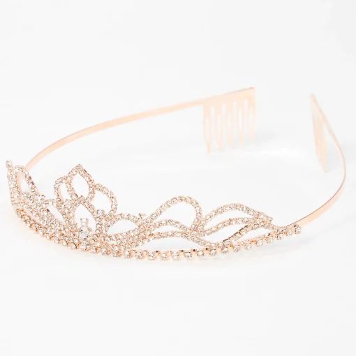 Rose Gold Rhinestone Lotus Flower Mini Tiara