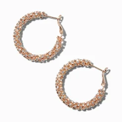 Rose Gold-tone Crystal 30mm Hoop Earrings