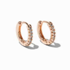 Rose Gold-tone Cubic Zirconia 10mm Hoop Earrings