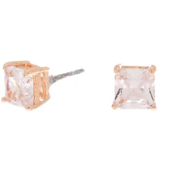 Rose Gold-tone Cubic Zirconia 6mm Square Stud Earrings