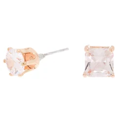 Rose Gold-tone Cubic Zirconia 6mm Round Stud Earrings