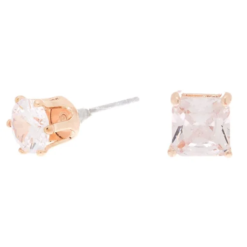 Rose Gold-tone Cubic Zirconia 6mm Round Stud Earrings