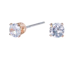 Rose Gold-tone Cubic Zirconia 4mm Round Stud Earrings