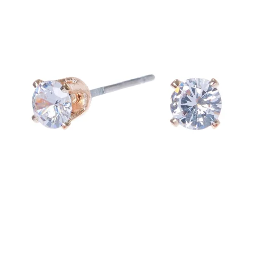 Rose Gold-tone Cubic Zirconia 4mm Round Stud Earrings