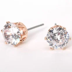 Rose Gold-tone Cubic Zirconia 8mm Round Stud Earrings