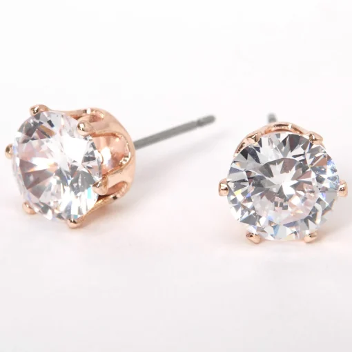 Rose Gold-tone Cubic Zirconia 8mm Round Stud Earrings