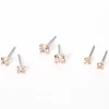 Rose Gold-tone Cubic Zirconia 3mm, 4mm, & 5mm Round Stud Earrings - 3 Pack