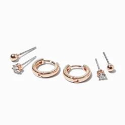 Rose Gold-tone Earring Stackables Set - 3 Pack
