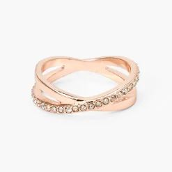 Rose Gold-tone Embellished Criss Cross Ring