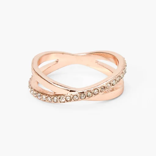 Rose Gold-tone Embellished Criss Cross Ring
