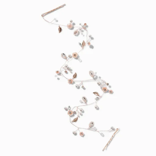 Rose Gold-tone Pearlized Flower Hair Swag