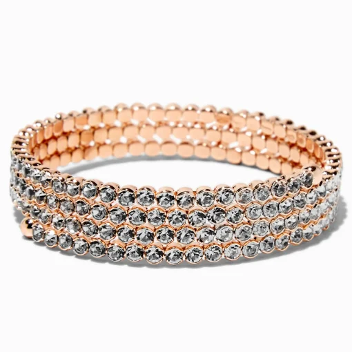 Rose Gold-tone Rhinestone Bezel Coil Bracelet