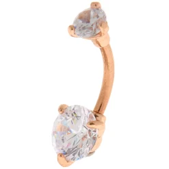 Rose Gold-tone Stainless Steel Cubic Zirconia Round 14G Belly Bar