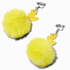 Rubber Ducky Pom Pom Clip-On Drop Earrings