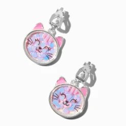 Shaker Pink Cat Clip-On Drop Earrings