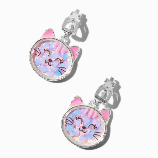 Shaker Pink Cat Clip-On Drop Earrings