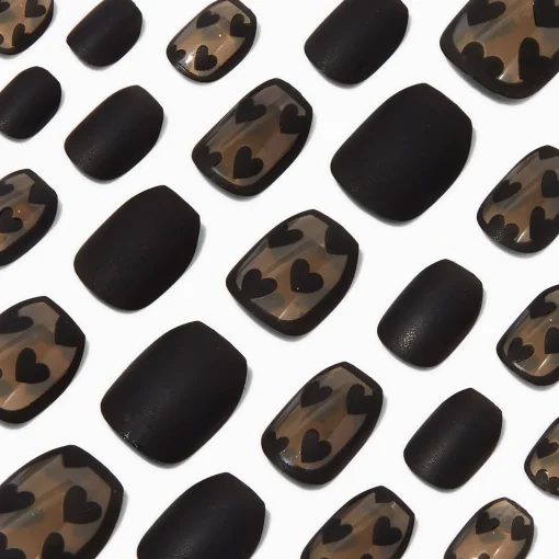 Sheer Black Heart Coffin Press On Vegan Faux Nail Set - 24 Pack