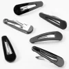 Shiny & Matte Black Hair Clips - 6 Pack
