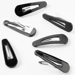 Shiny & Matte Black Hair Clips - 6 Pack