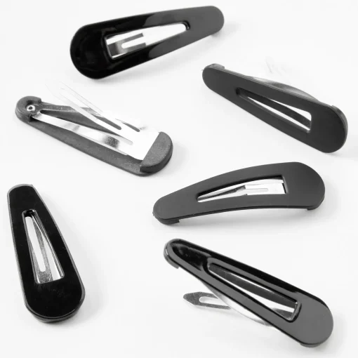 Shiny & Matte Black Hair Clips - 6 Pack
