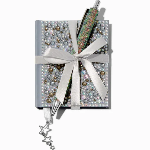 Silver Bling Star Mini Notebook & Pen Gift Set
