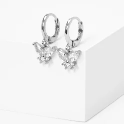 Silver Butterfly Huggie Hoop Earrings