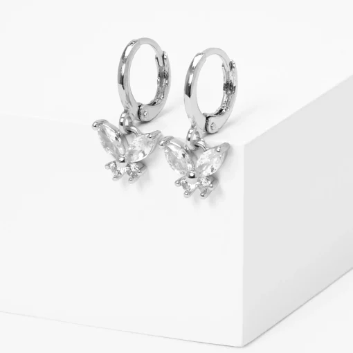 Silver Butterfly Huggie Hoop Earrings