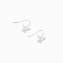 Silver Cubic Zirconia Butterfly 0.5" Drop Earrings