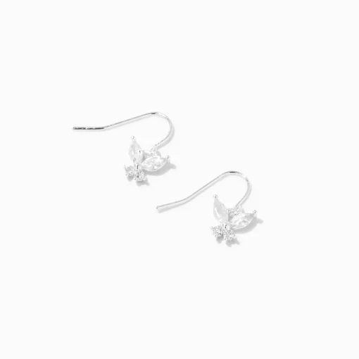 Silver Cubic Zirconia Butterfly 0.5" Drop Earrings