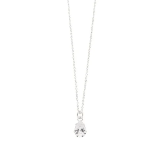 Silver Cubic Zirconia Pear Pendant Necklace