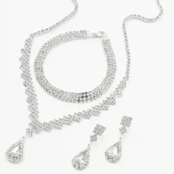 Silver Cubic Zirconia Teardrop Jewelry Set - 3 Pack