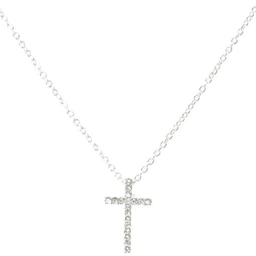 Silver Embellished Cross Pendant Necklace