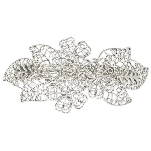 Silver Filigree Leaf Hair Barrette