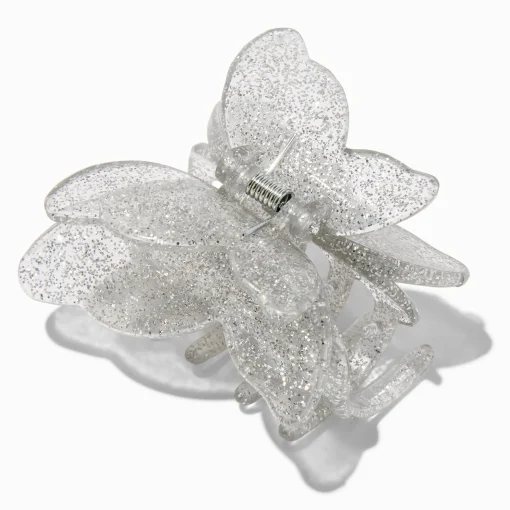 Silver Glitter Butterfly Hair Claw