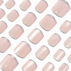 Silver Glitter Skinny French Tip Square Press On Vegan Faux Nail Set - 24 Pack