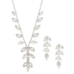 Silver Iris & Leaf Necklace & Drop Earrings Set - 2 Pack
