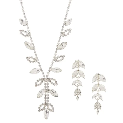 Silver Iris & Leaf Necklace & Drop Earrings Set - 2 Pack