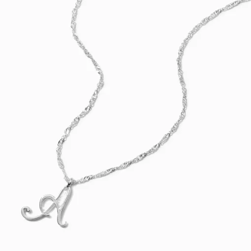 Silver Large Script Initial Pendant Necklace - A