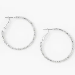 Silver 40MM Micro-Twist Textured Hoop Earrings