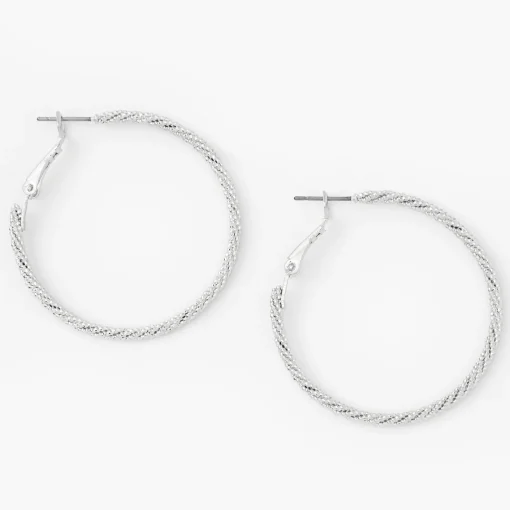 Silver 40MM Micro-Twist Textured Hoop Earrings