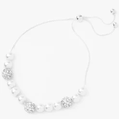 Silver Pearl Fireball Bolo Bracelet