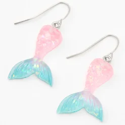 Silver 1.5" Pastel Mermaid Tail Drop Earrings