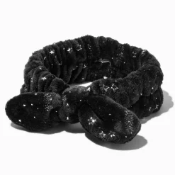 Silver Star Black Furry Makeup Bow Headwrap